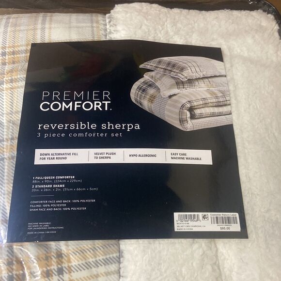 Premier Comfort Reversible Velvet Charcoal Sherpa Comforter Sets, Gray/White - Picture 2 of 4